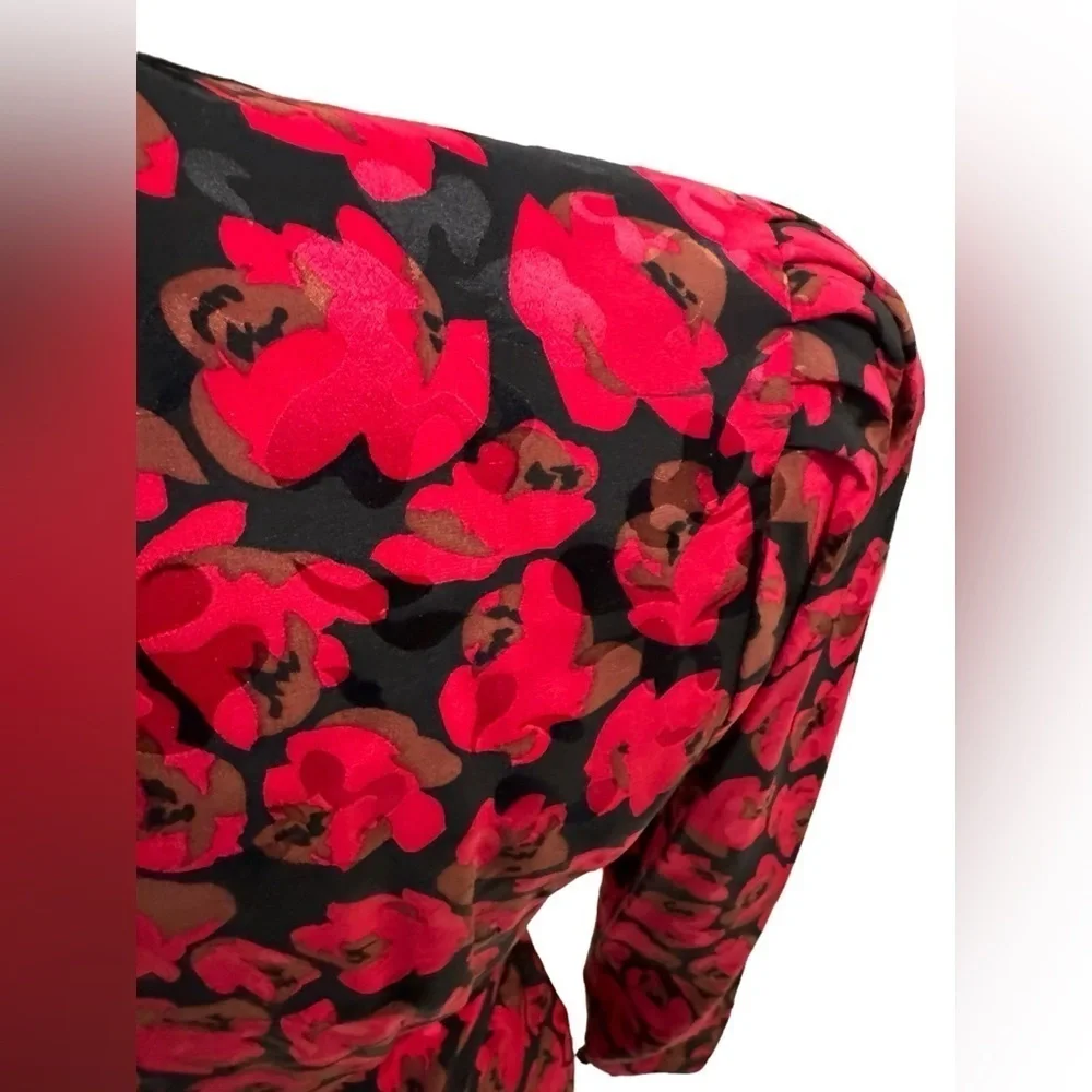 Maggy London Vintage 80s Floral Print Silk Dress 8